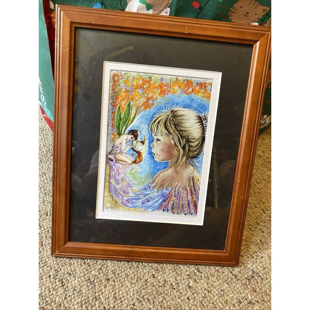 Girl Fairy Fantasy Hand painted ArtPrint Paper Frame 11x9” Wall Home Decor - Picture 6 of 6